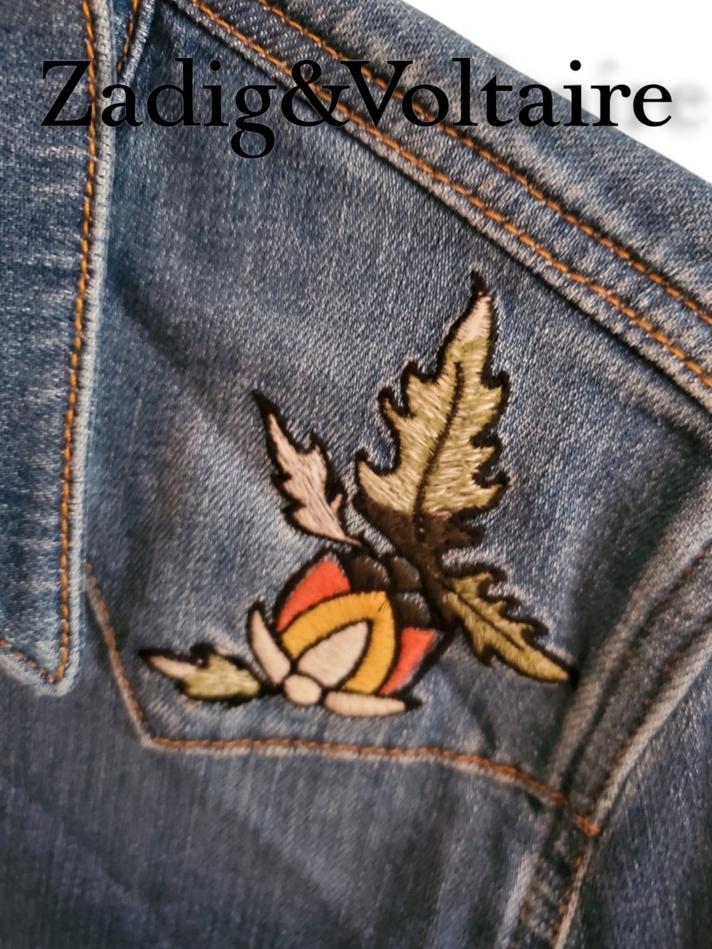Zadig & Voltaire Deluxe Thelma Blue Embroidered Love Now Denim Shirt Jacket S - Picture 4 of 10